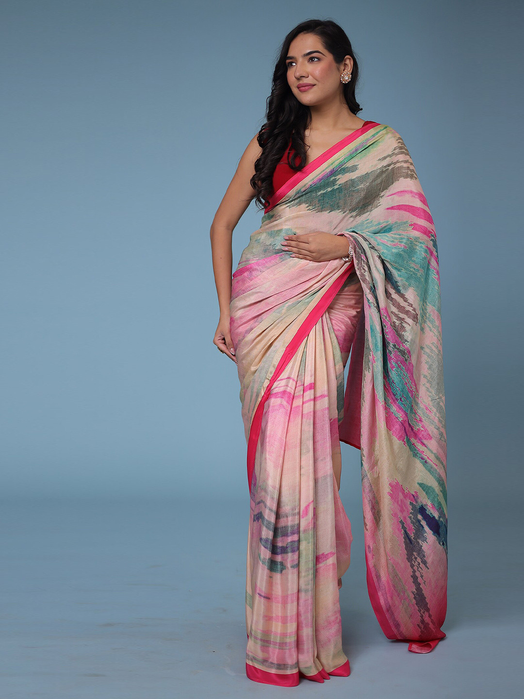 

ZARI Viscose Crepe Saree, Pink