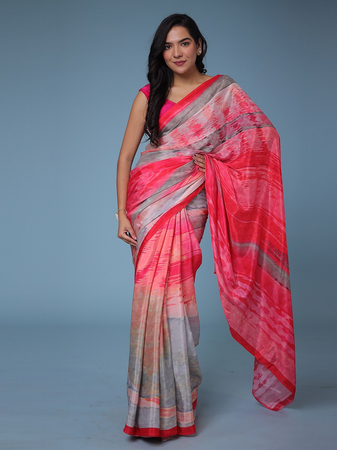 

ZARI Ombre Pure Crepe Saree, Pink