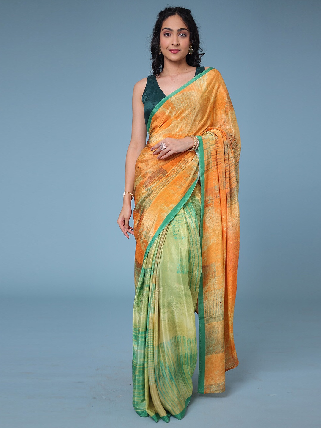 

ZARI Ombre Pure Crepe Saree, Gold