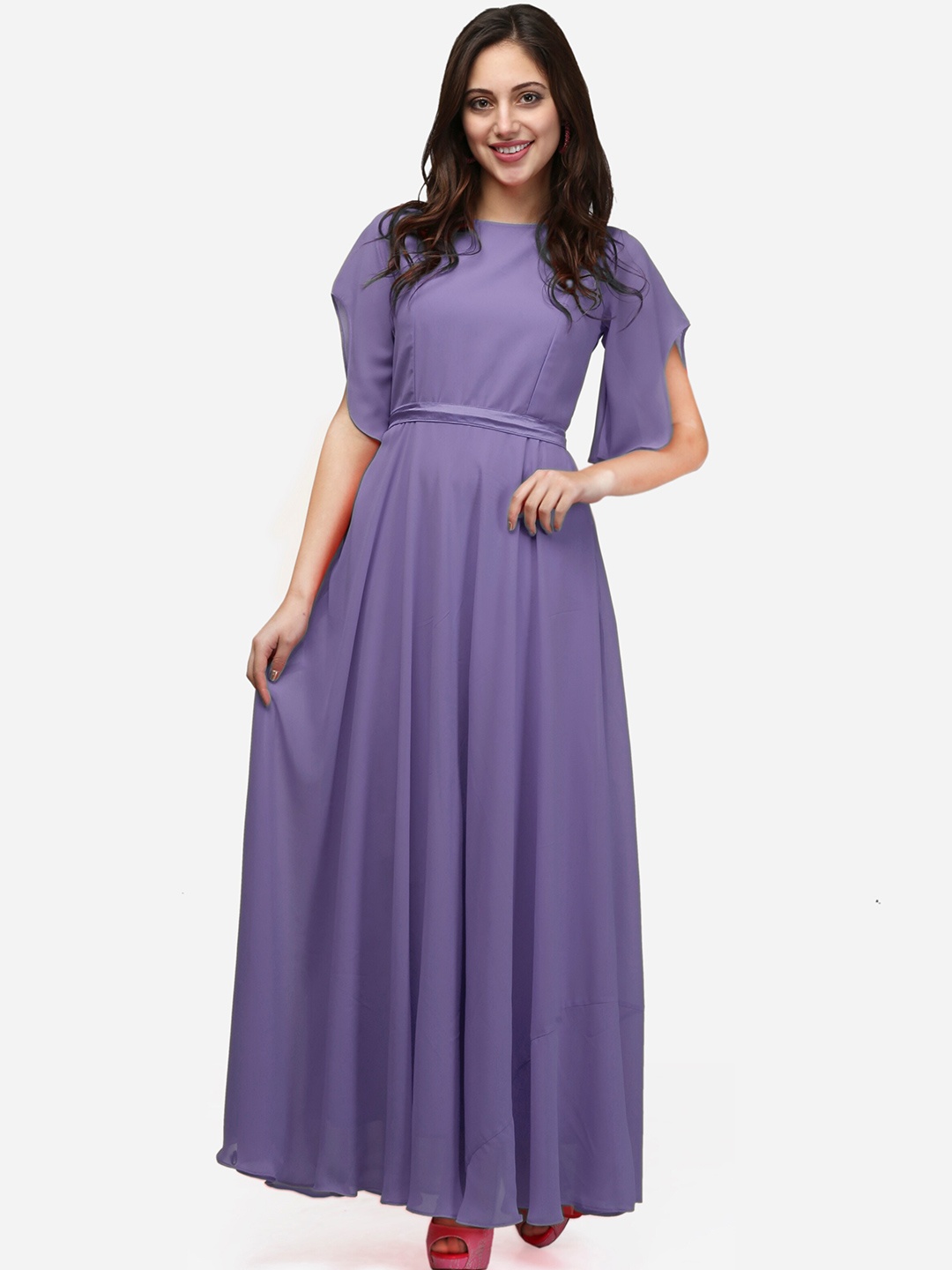 

V&M Flared Sleeves Georgette Fit & Flare Maxi Dress, Lavender