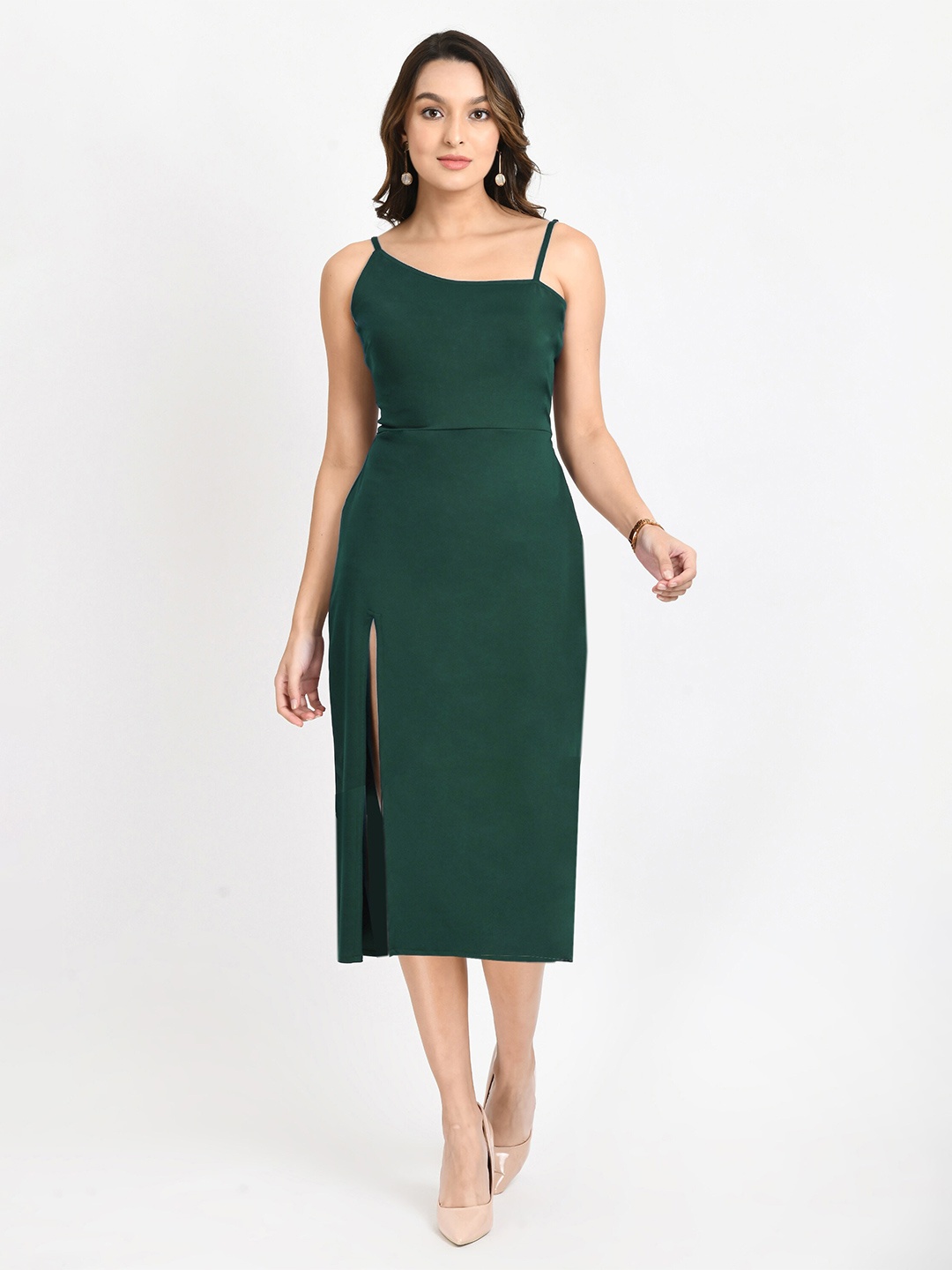

V&M Shoulder Straps Sheath Midi Dress, Green