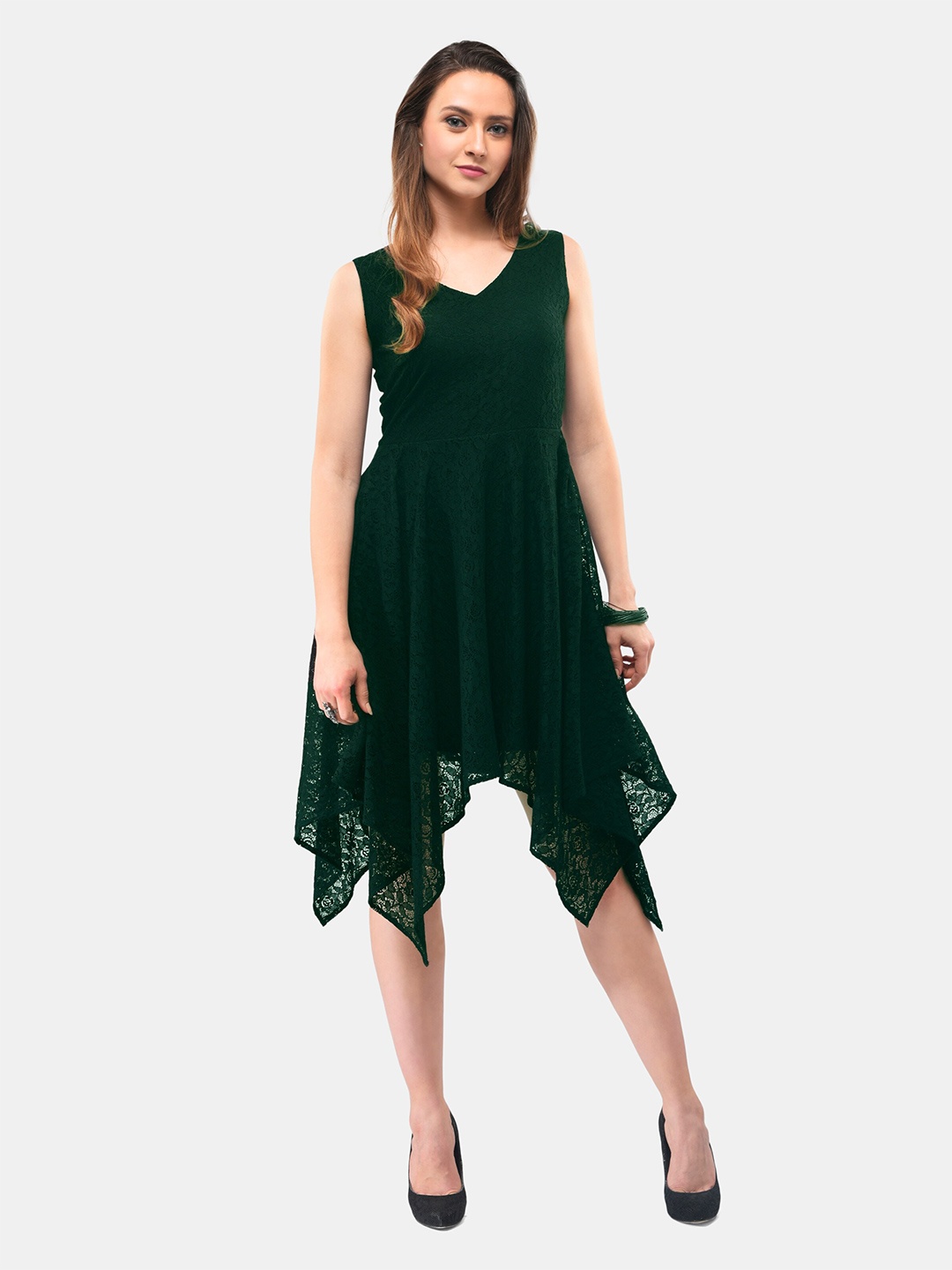 

V&M V-Neck Fit & Flare Midi Dress, Green