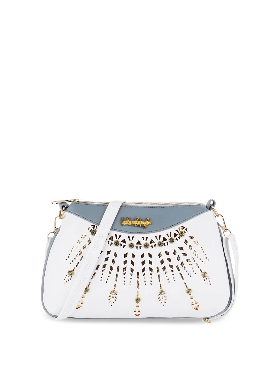 

LIKE STYLE Floral Printed Structured Sling Bag, White