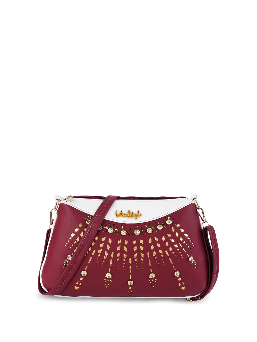 

LIKE STYLE Floral Printed Structured Sling Bag, Maroon