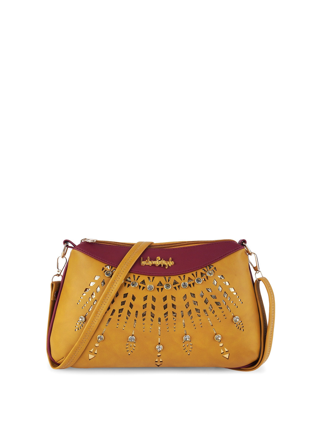

LIKE STYLE Floral Printed Structured Sling Bag, Maroon
