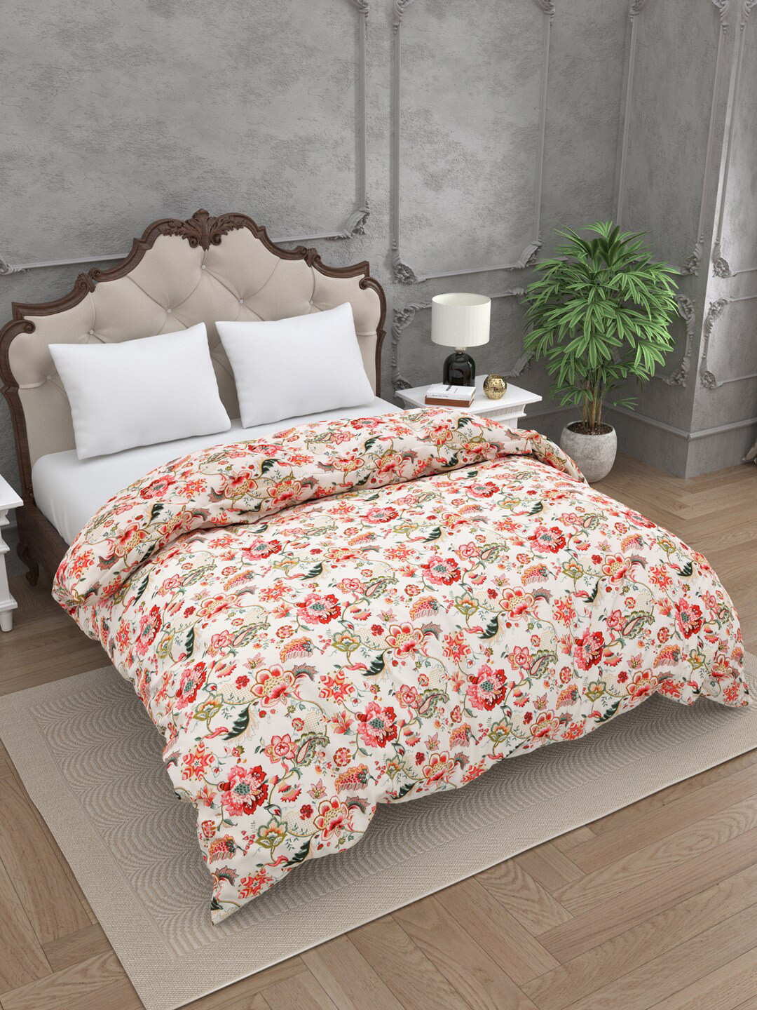 

JAIPUR FABRIC Pink & Beige Floral Microfiber 300 GSM Mild Winter Double Bed Comforter