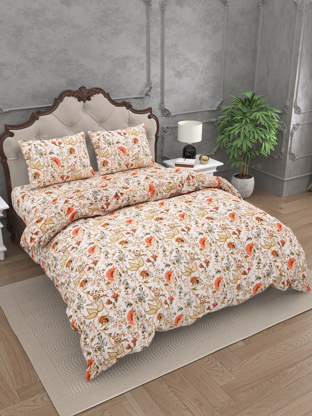 

JAIPUR FABRIC Peach 4 Pieces Floral Microfiber 300 GSM Mild Winter Double Bed Comforter