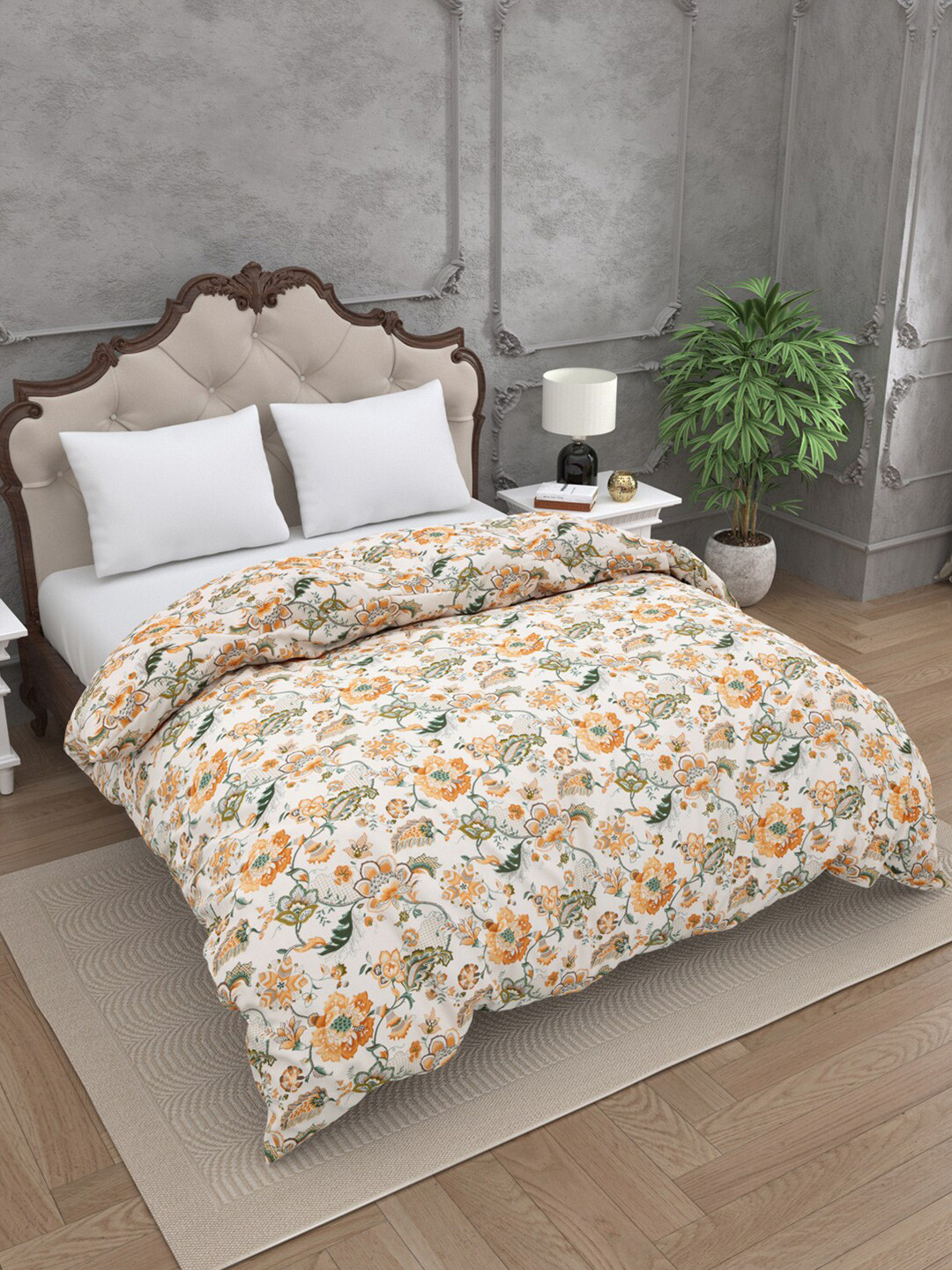 

JAIPUR FABRIC Peach-Coloured Floral Microfiber 300 GSM Mild Winter Double Bed Comforter
