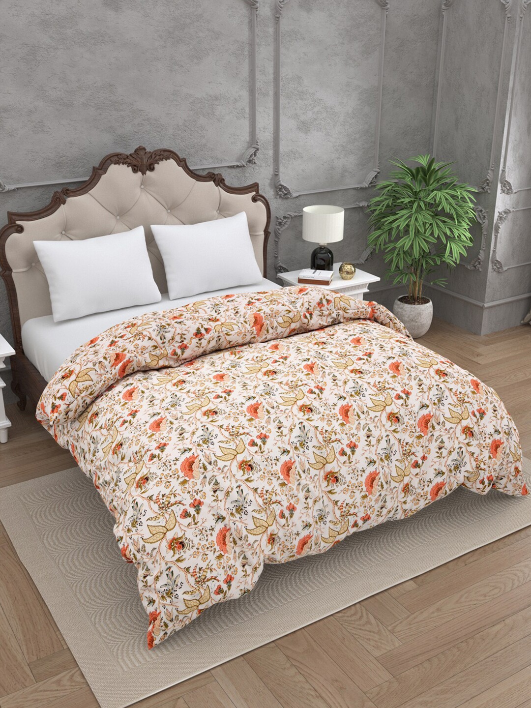 

JAIPUR FABRIC Peach-Coloured Floral Microfiber 300 GSM Mild Winter Double Bed Comforter