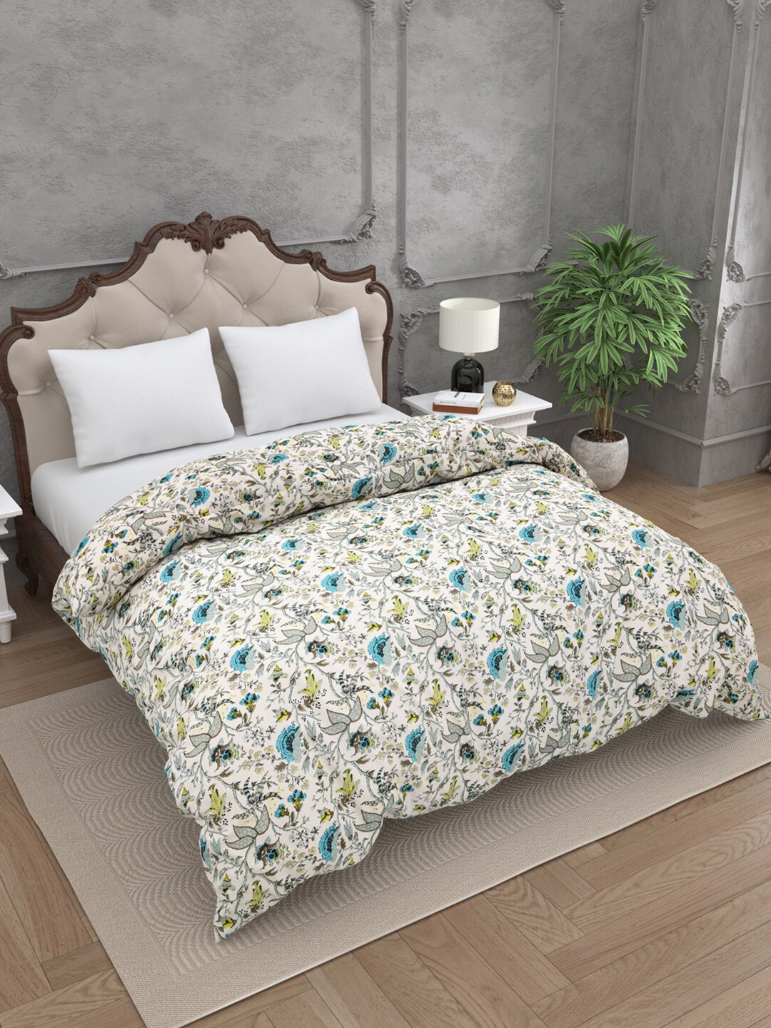 

JAIPUR FABRIC Blue & Cream Floral Printed Microfiber 300 GSM Double Bed Comforter