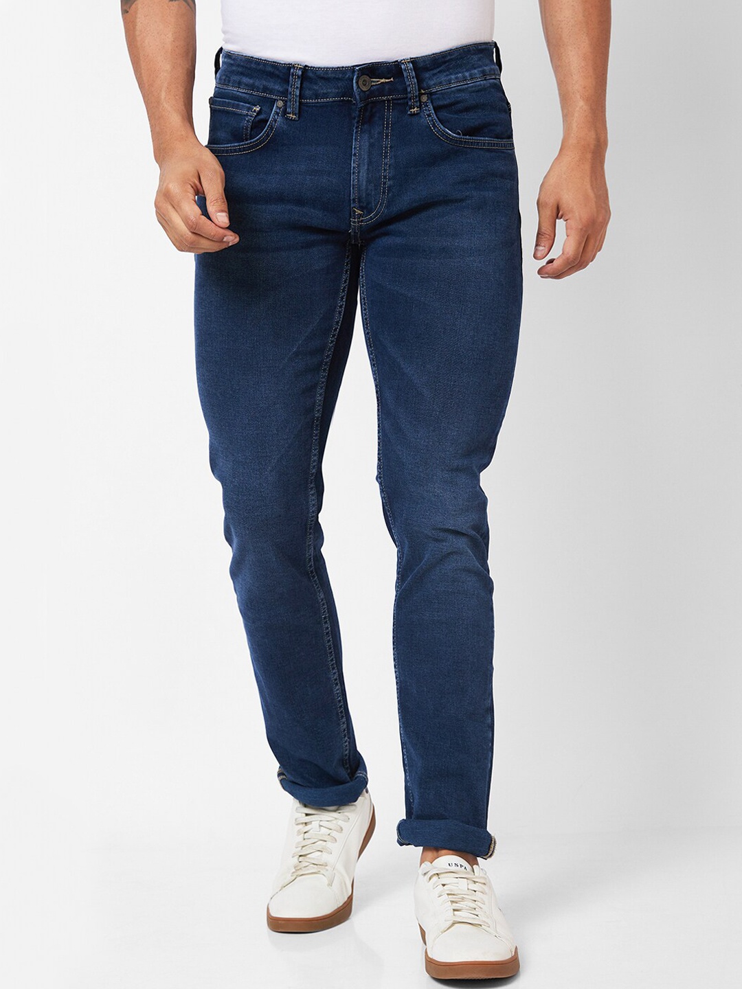 

SPYKAR Men Clean Look Mid-Rise Cotton Jeans, Blue