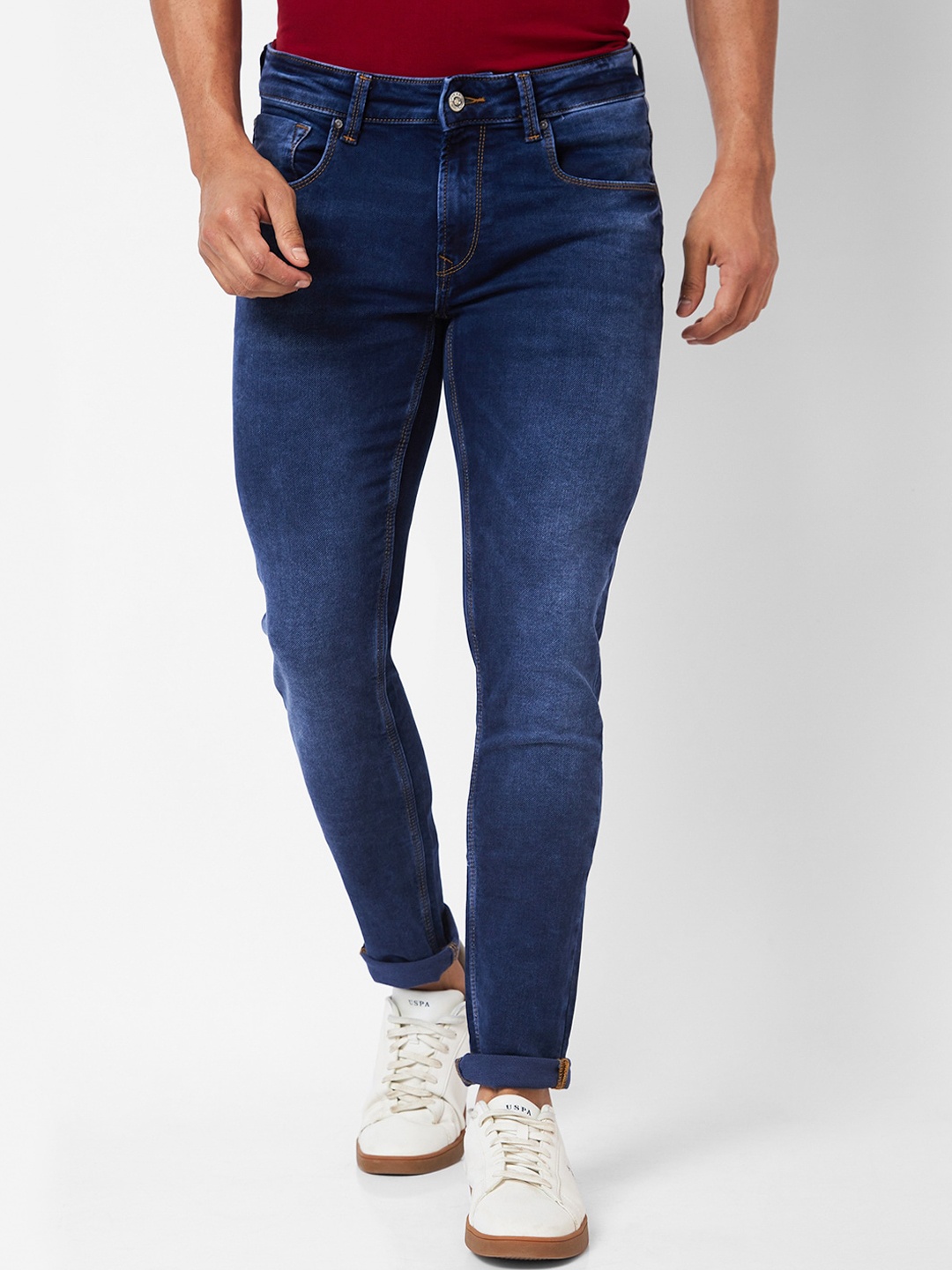 

SPYKAR Men Slim Fit Low-Rise Light Fade Stretchable Jeans, Blue