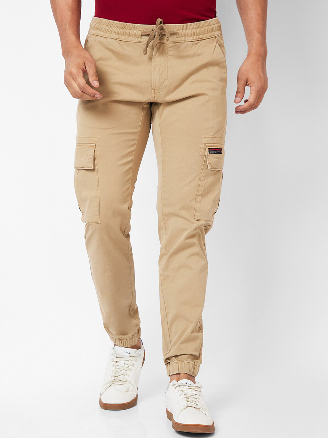 

SPYKAR Men Mid-Rise Cotton Slim Fit Joggers, Beige