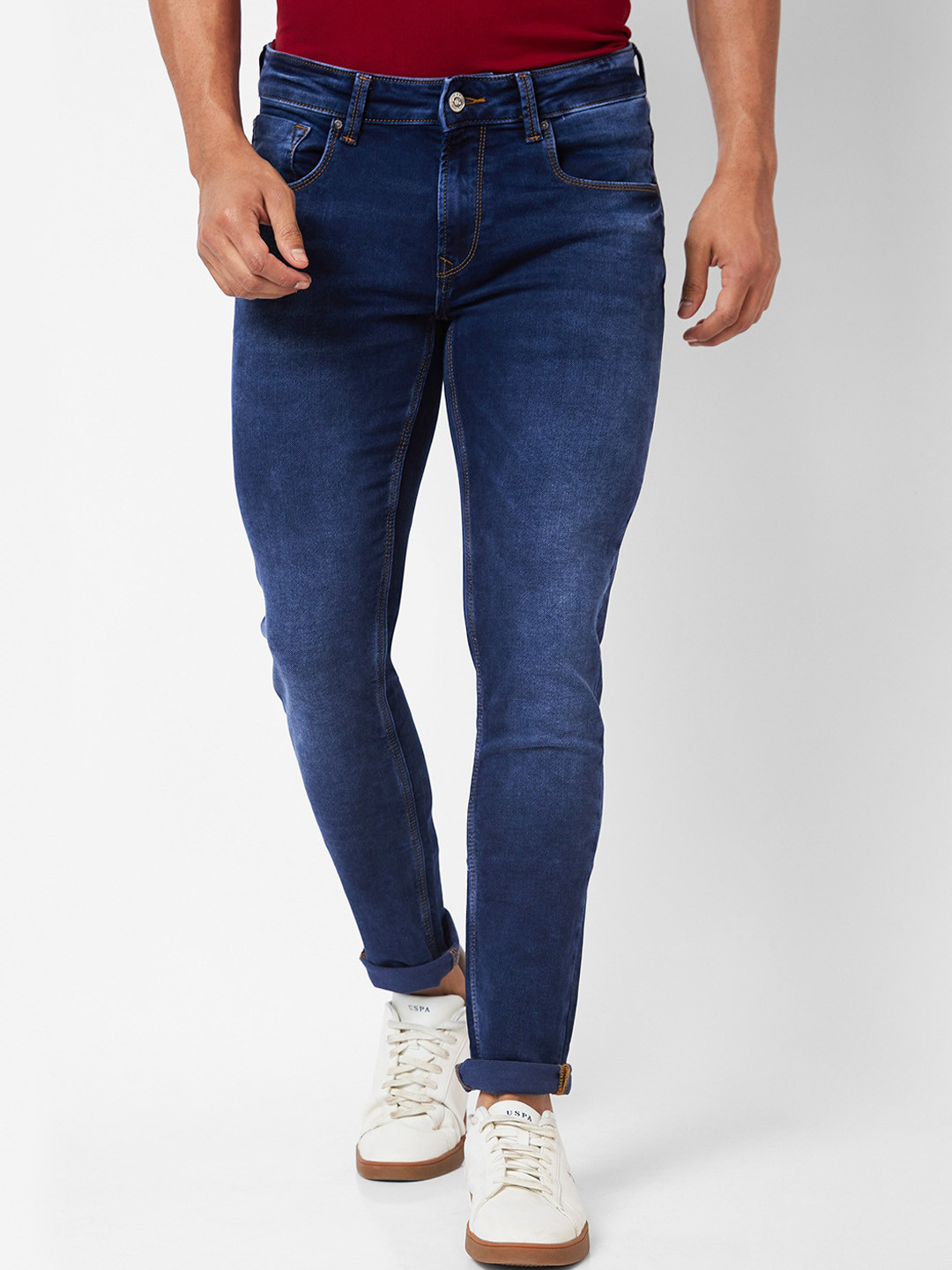 

SPYKAR Men Slim Fit Low-Rise Clean Look Light Fade Cotton Jeans, Blue