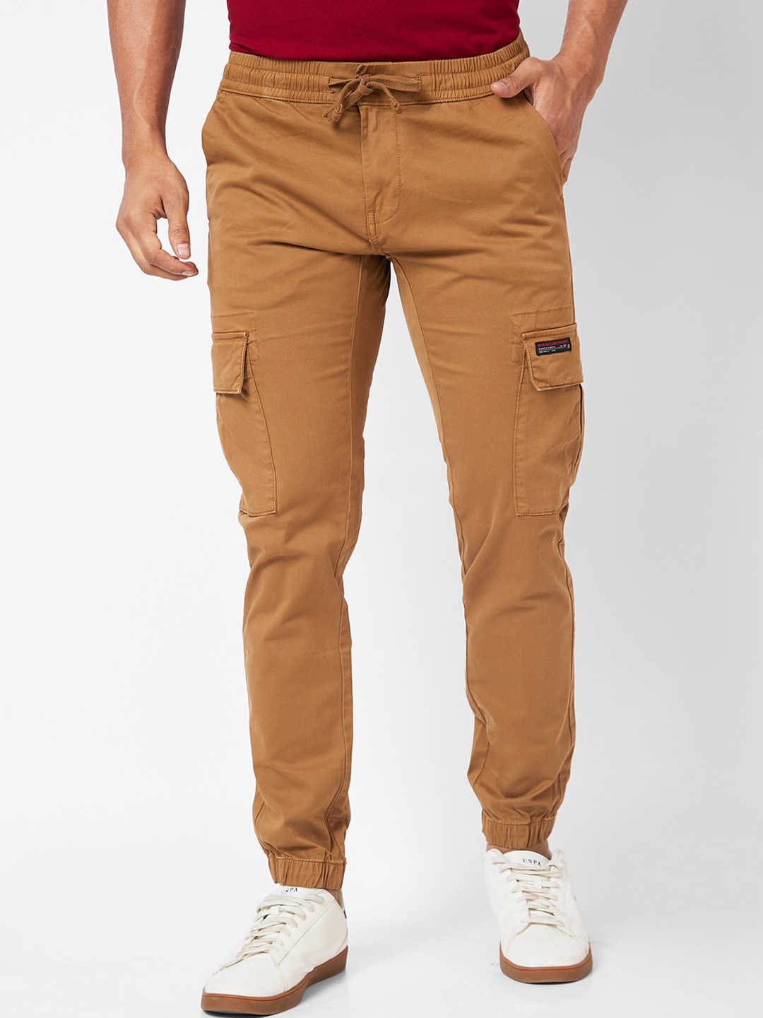 

SPYKAR Men Mid-Rise Cotton Slim Fit Joggers, Brown