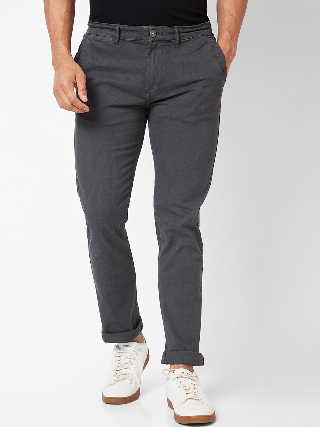 

SPYKAR Men Mid Rise Cotton Trousers, Grey
