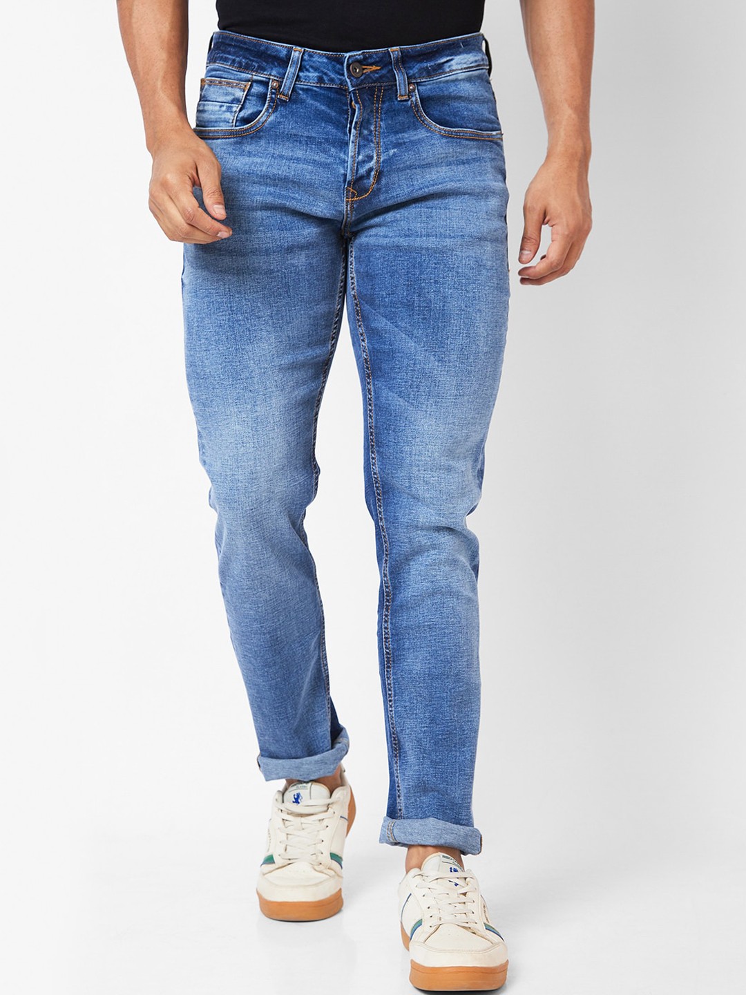 

SPYKAR Men Slim Fit Low-Rise Heavy Fade Stretchable Cotton Jeans, Blue