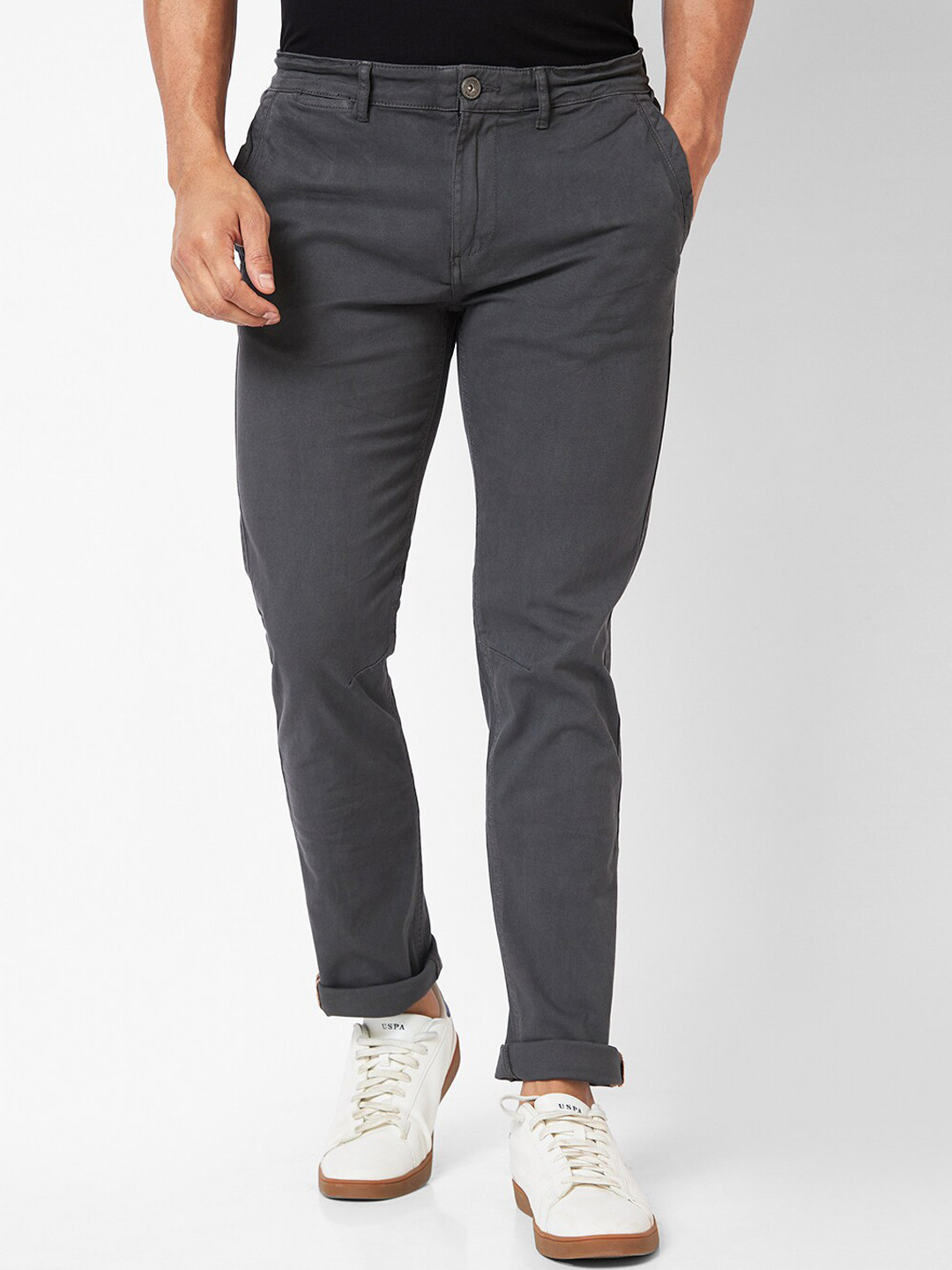 

SPYKAR Men Regular Fit Mid Rise Cotton Trousers, Grey