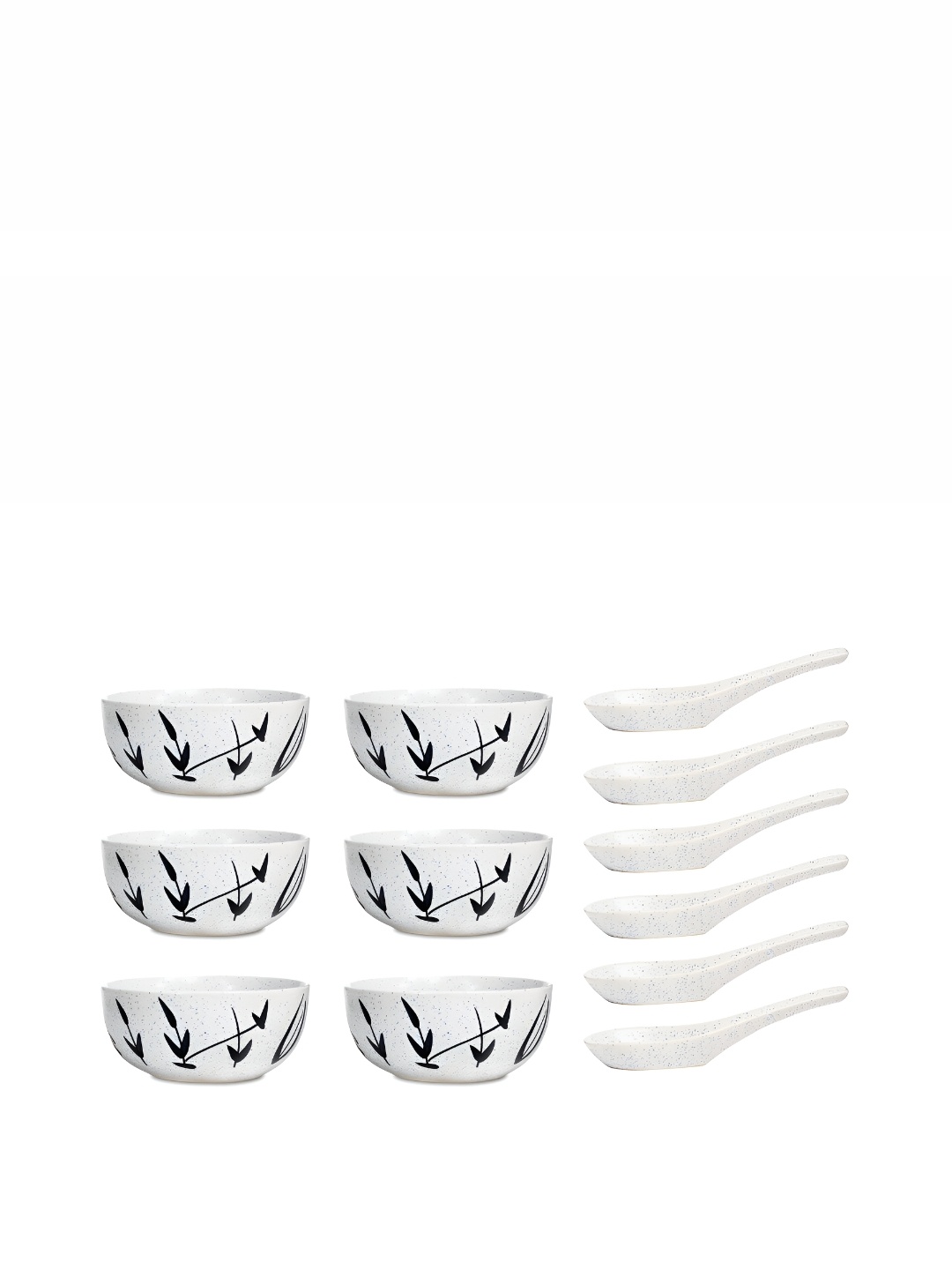 

caffeine White & Black 6 Pieces Ceramic Microwave Safe Soup Bowls With Spoons