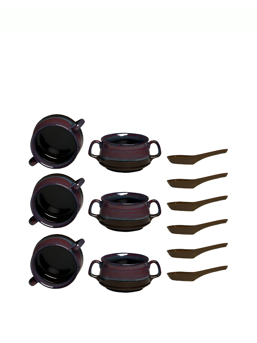 

caffeine Black 6 Pieces Ceramic Microwave Safe Soup Bowls With Spoons
