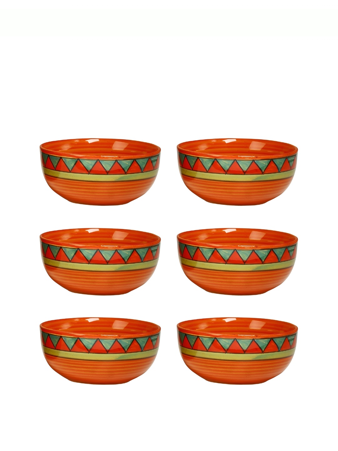 

caffeine Green & Green 6 Pieces Geometric Print Ceramic Microwave Soup Bowls With Spoon