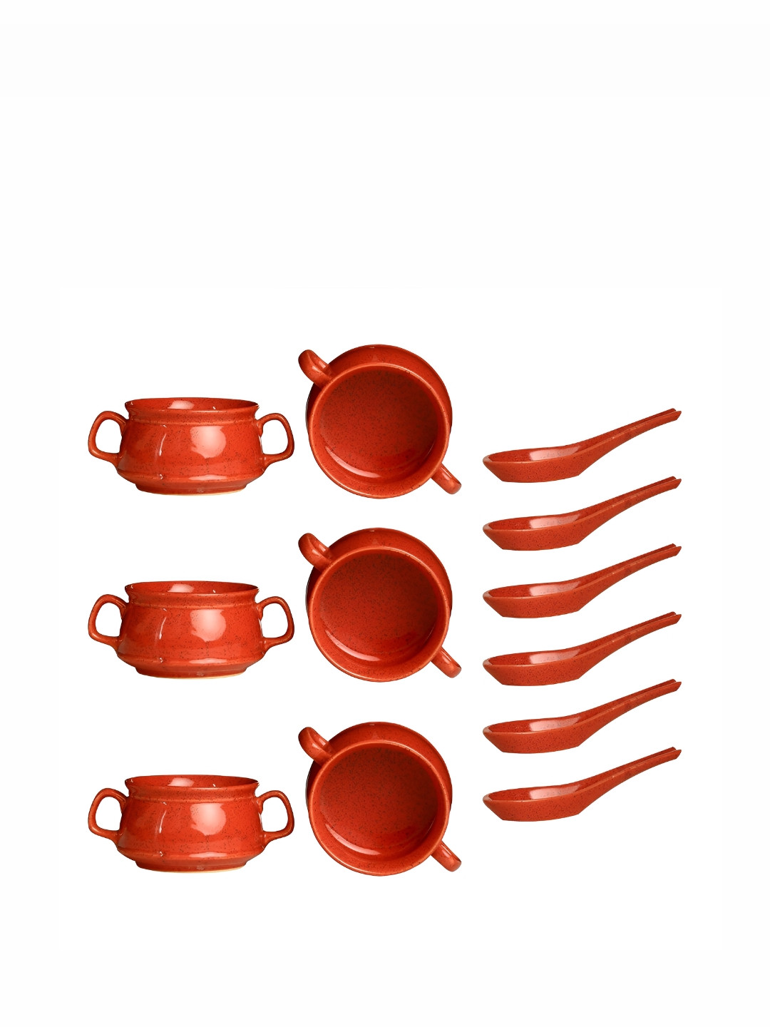 

caffeine Red 6 Pieces Ceramic Microwave Safe Soup Bowls With Spoon