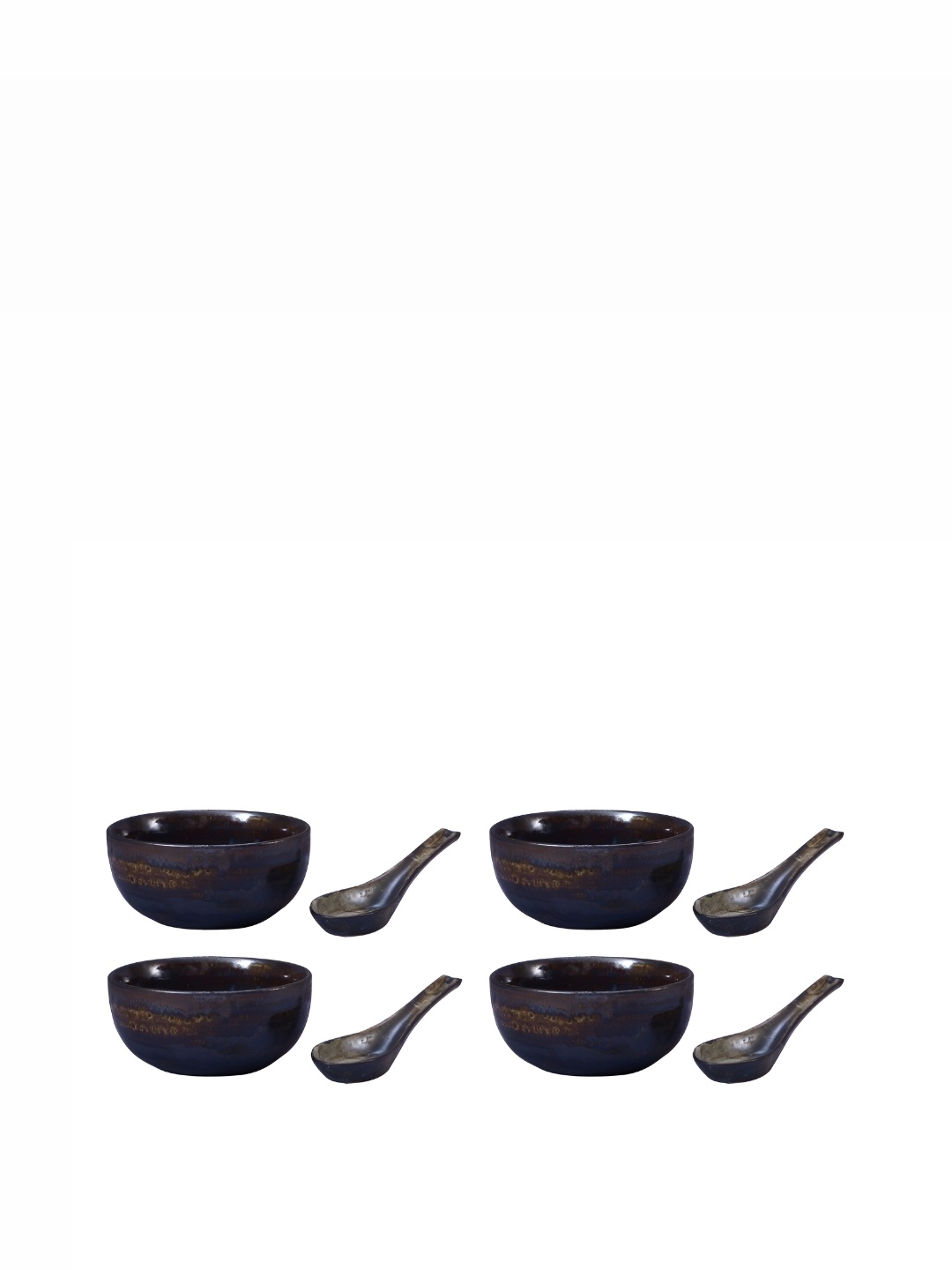 

caffeine Brown 4 Pieces Ceramic Microwave Safe Soup Bowls with Spoons