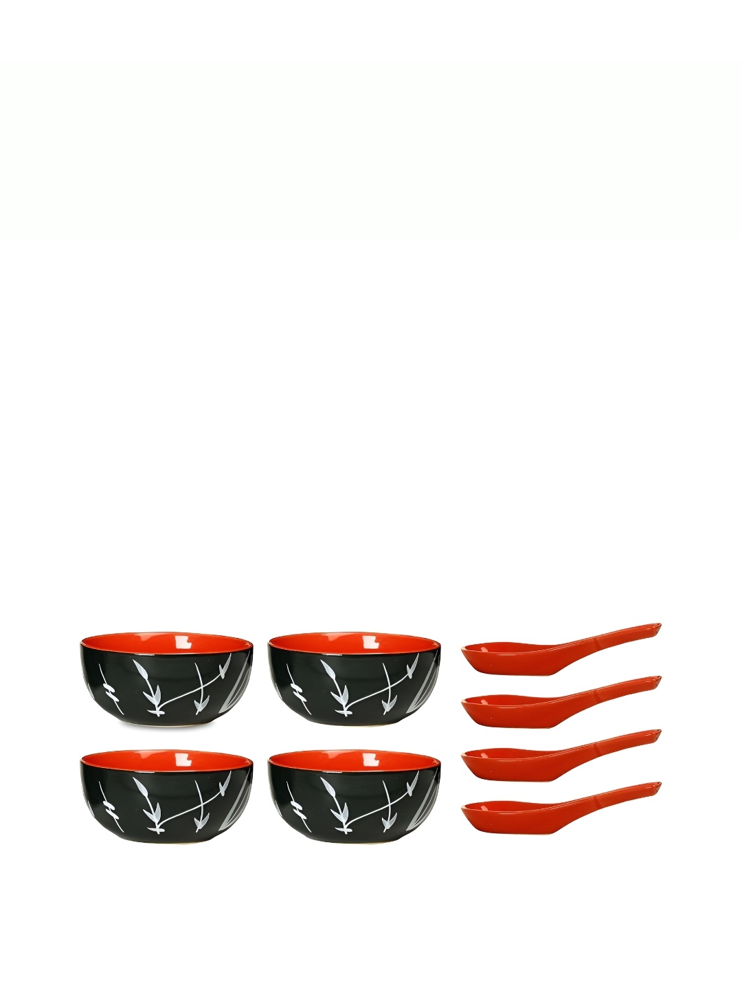 

Caffeine Red and Black 4 Pieces Bamboo Glossy Ceramic Soup Bowls with Spoon