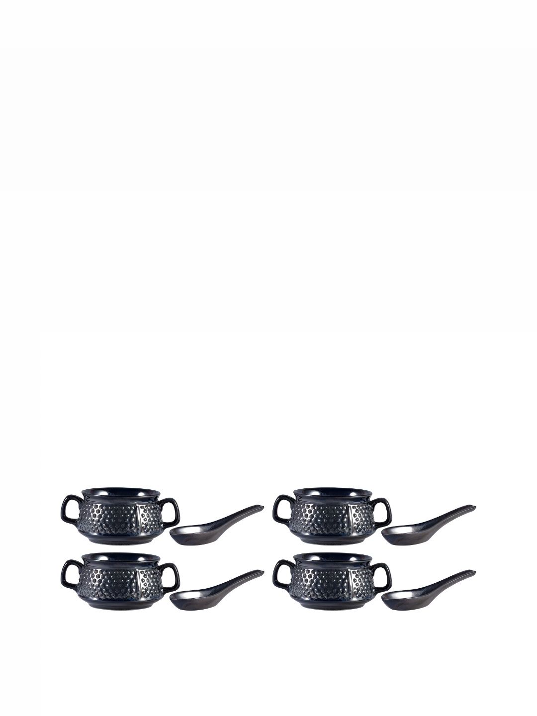 

Caffeine Black 4 Pieces Ceramic Bubble Double Handled Soup Bowl
