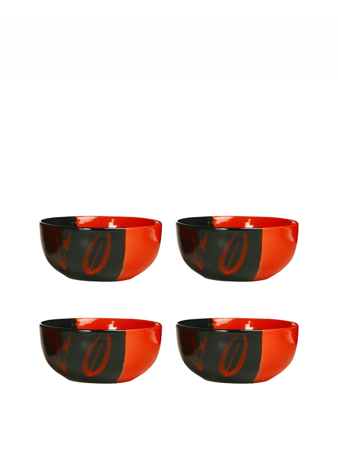 

caffeine Black & Red 4 Pieces Ceramic Microwave Safe Bowls With Spoons
