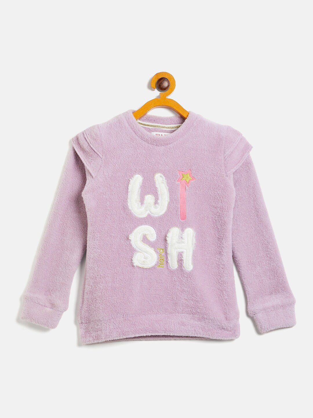 

Ben & Joe Girls Typography Self Design Fleece Sweatshirt, Lavender