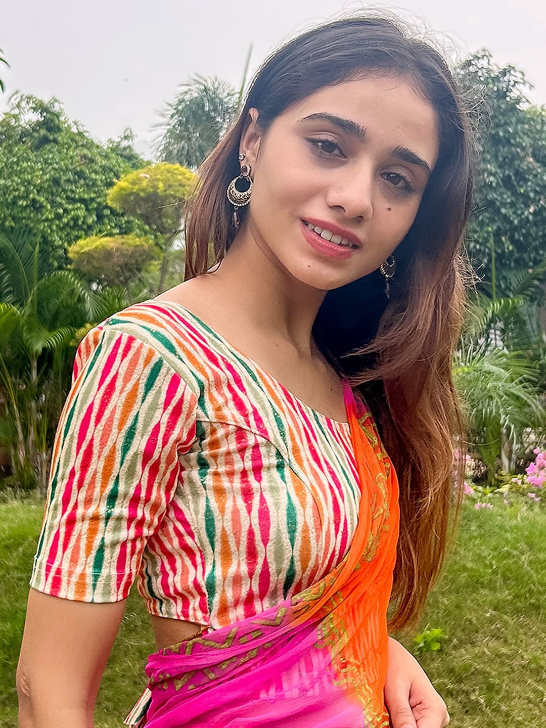 

Bindigasm's Advi Printed Jacquard Saree Blouse, White