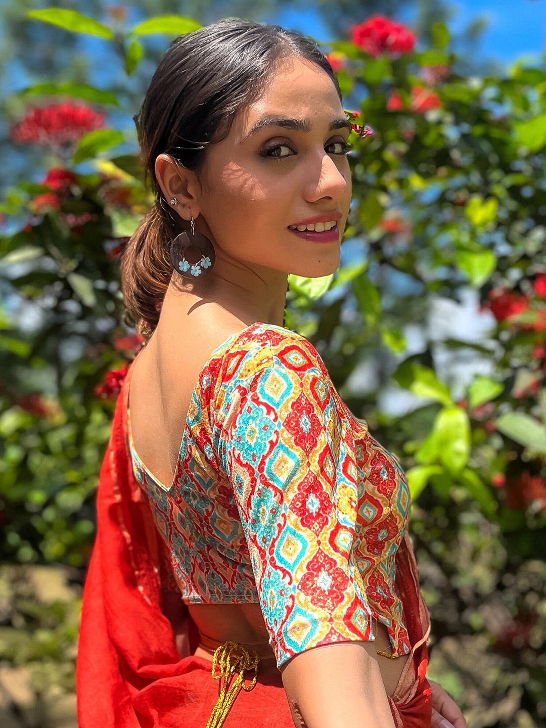 

Bindigasm's Advi Ethnic Motif Printed Jacquard Saree Blouse, Red