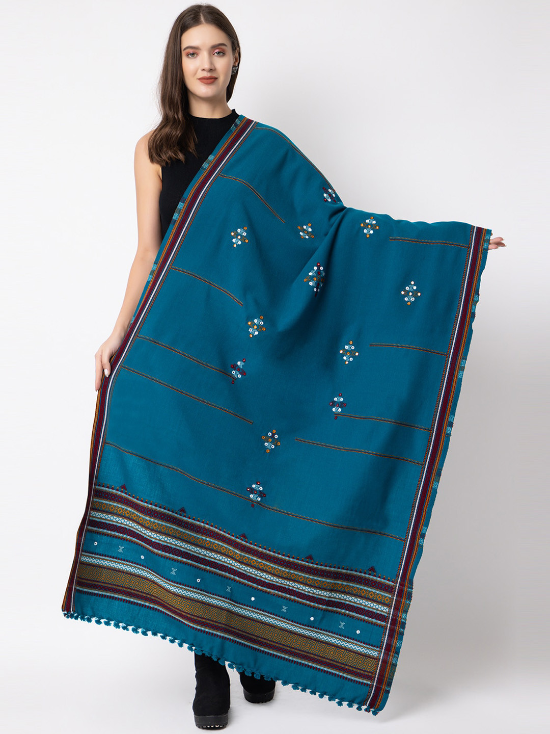 

CASMIR Embroidered Mirror Work Shawl, Teal