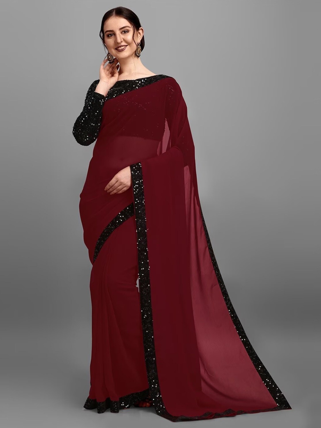 

APNISHA Pure Georgette Saree, Maroon