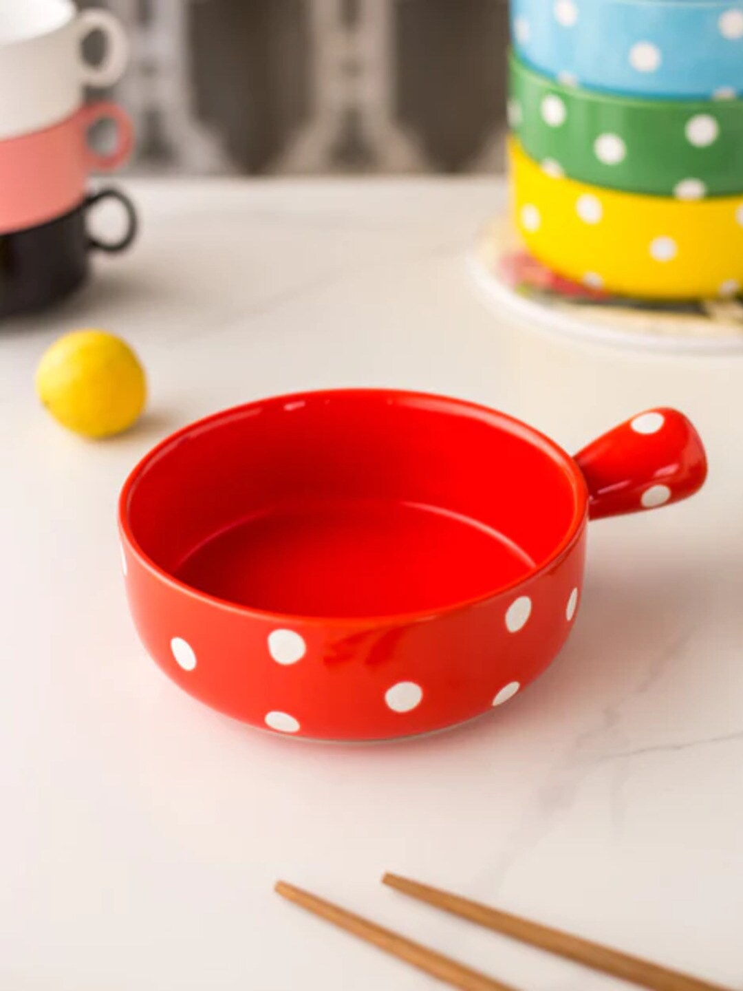 

THEDECORKART Red & White Hand Painted Ceramic Baking Dish