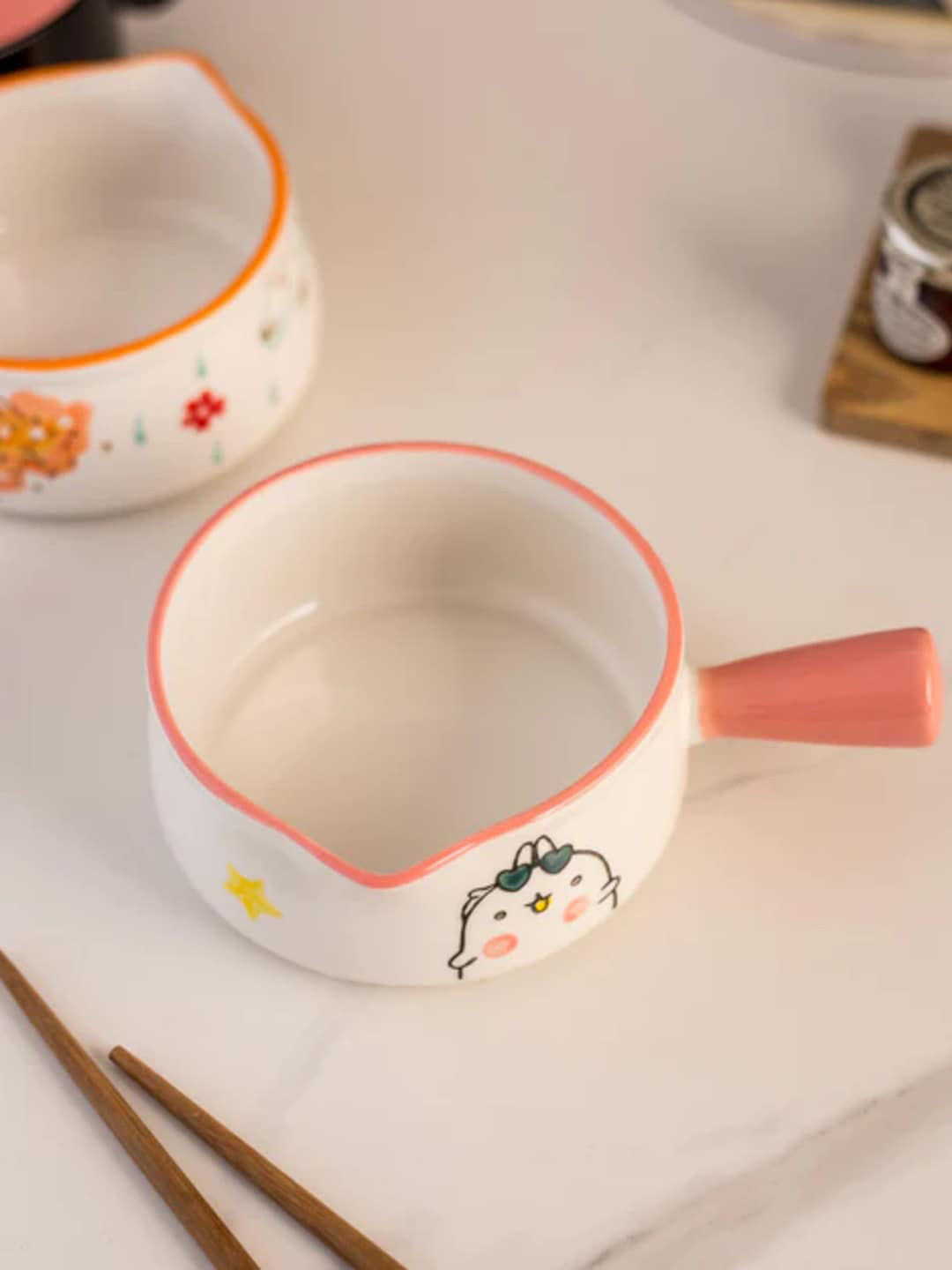 

THEDECORKART White & Peach-Coloured Hand Painted Ceramic Baking Dish