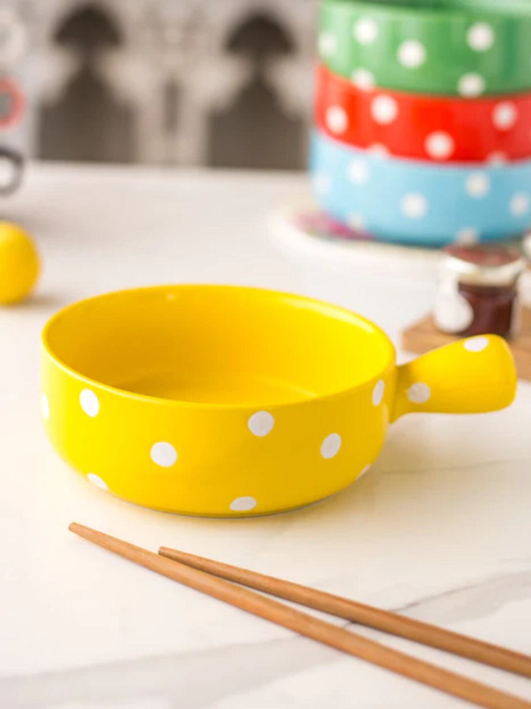 

THEDECORKART Yellow & White Hand Painted Ceramic Baking Dish