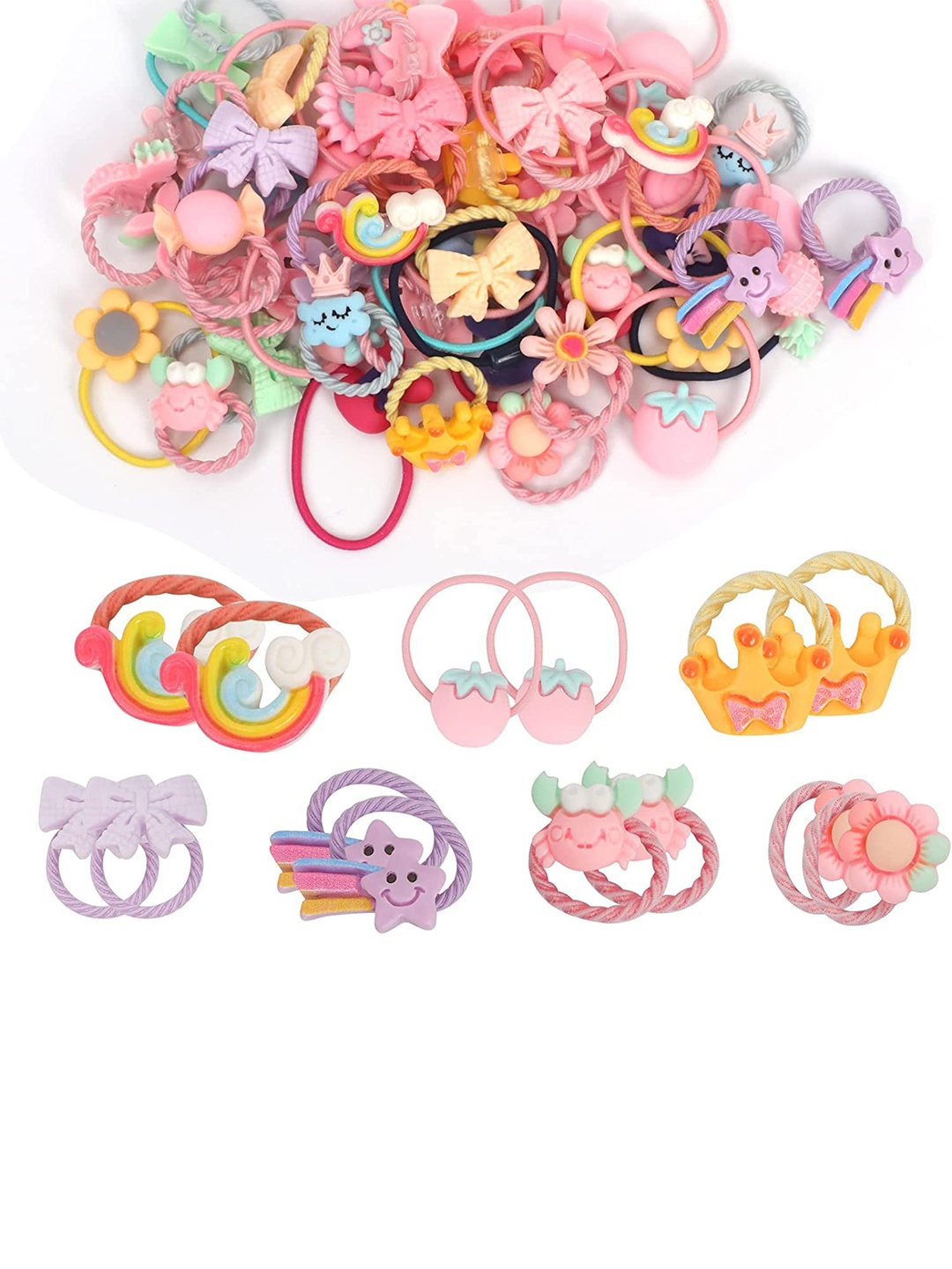 

LYTIX Girls Set of 20 Assorted Cartoon & Flower Designs Ponytail Holders
