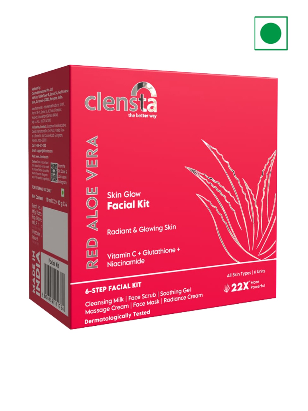 

Clensta Red AloeVera Skin Glow Facial Kit With Vitamin C & Niacinamide For Brightening 60g