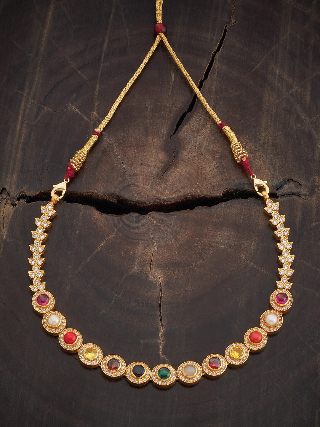 

Kushal's Fashion Jewellery Gold-Plated Stone-Studded Silver Temple Necklace
