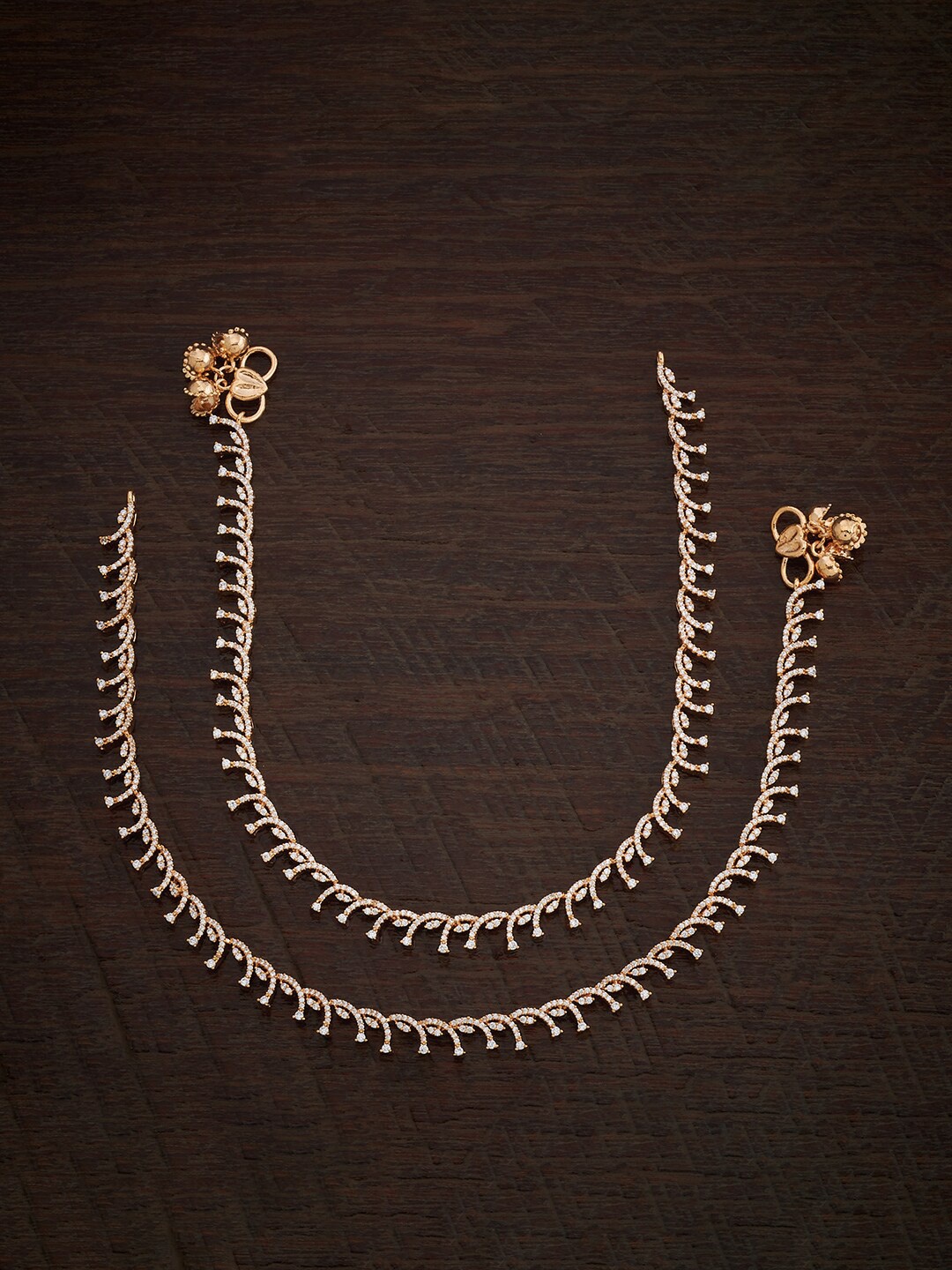 

Kushal's Fashion Jewellery Set of 2 Gold-Plated Stone Studded Anklets