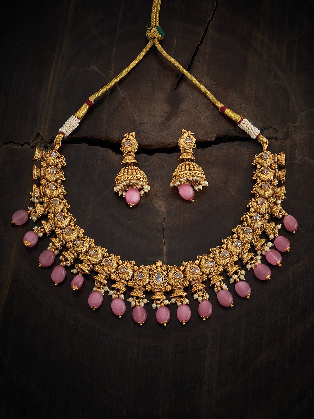 

Kushal's Fashion Jewellery Gold-Plated Stone-Studded & Pearl Beaded Jewellery Set
