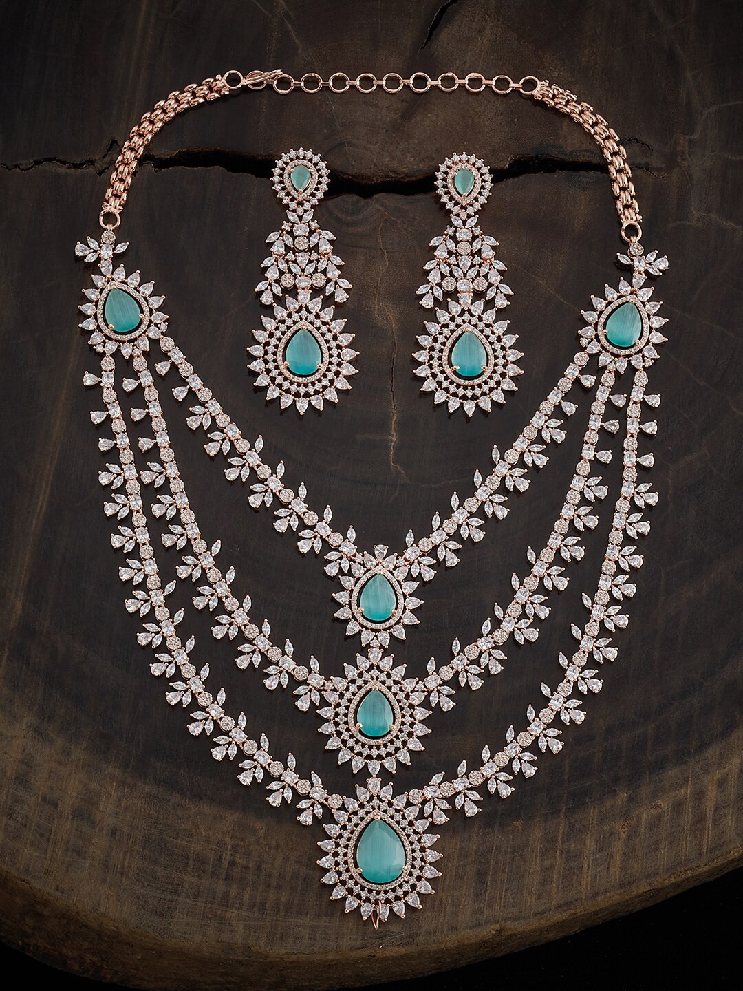 

Kushal's Fashion Jewellery Rose Gold Plated Cubic Zirconia Studded Jewellery Set