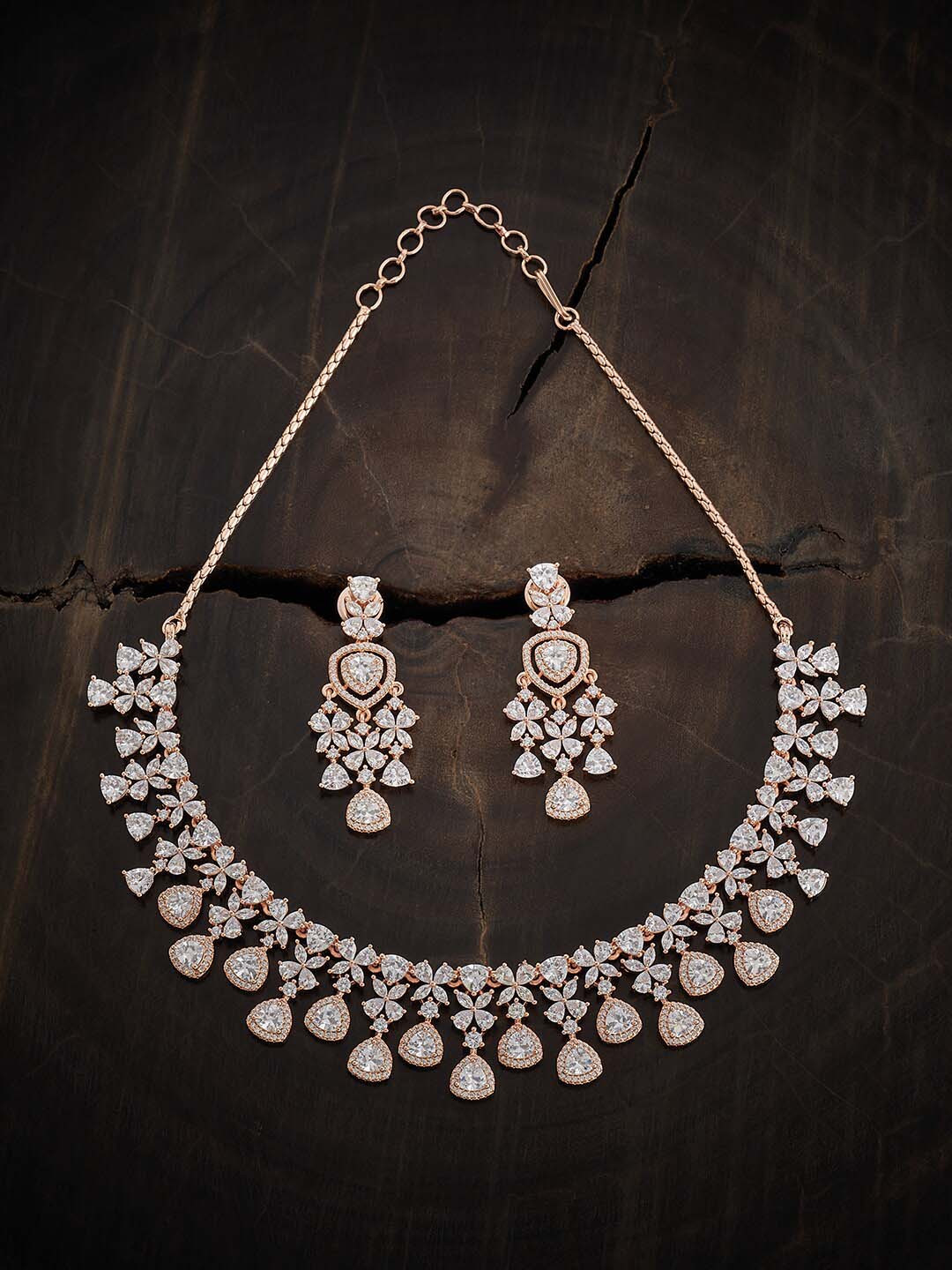 

Kushal's Fashion Jewellery Rose Gold-Plated Cubic Zirconia Stone-Studded Jewellery Set