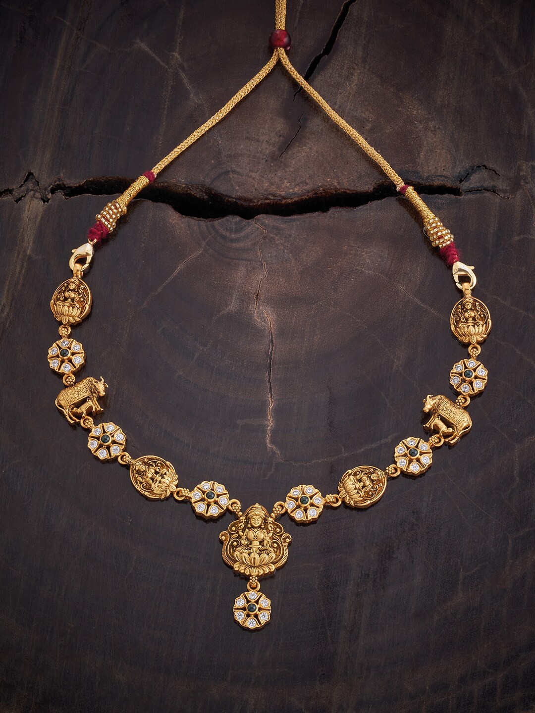 

Kushal's Fashion Jewellery 92.5 Pure Silver Gold-Plated Temple Necklace