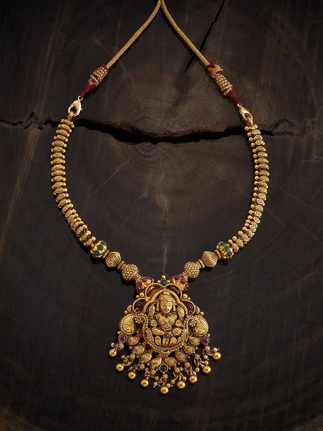 

Kushal's Fashion Jewellery 92.5 Pure Silver Gold-Plated Temple Necklace