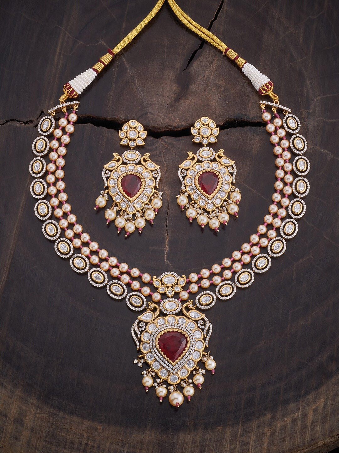 

Kushal's Fashion Jewellery Kundan & CZ Studded Jewellery Set, Gold