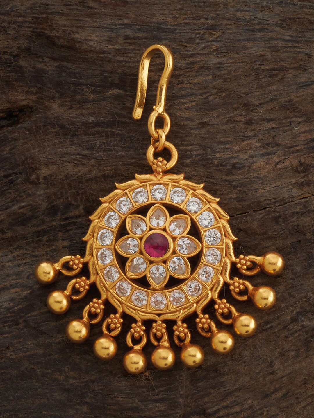 

Kushal's Fashion Jewellery Gold Plated Maang Tikka, Red