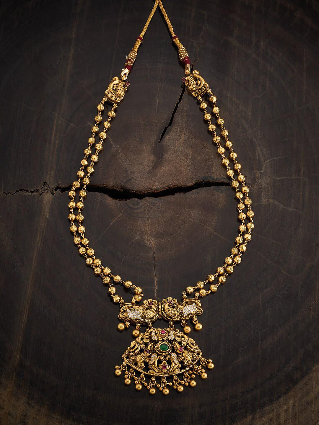 

Kushal's Fashion Jewellery 92.5 Pure Silver Beads Studded Gold-Plated Temple Necklace